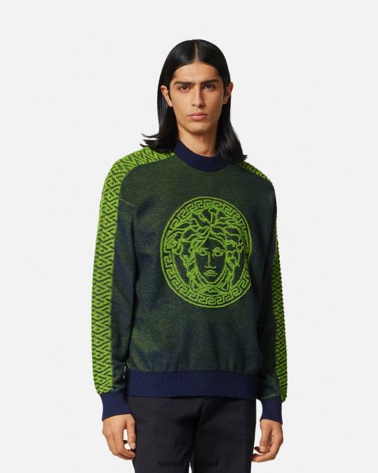 גברים Versace כחול ירוק סוודר טרי לה גרקה מדוזה הַלבָּשָׁה N8T21331