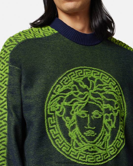 גברים Versace כחול ירוק סוודר טרי לה גרקה מדוזה הַלבָּשָׁה N8T21331