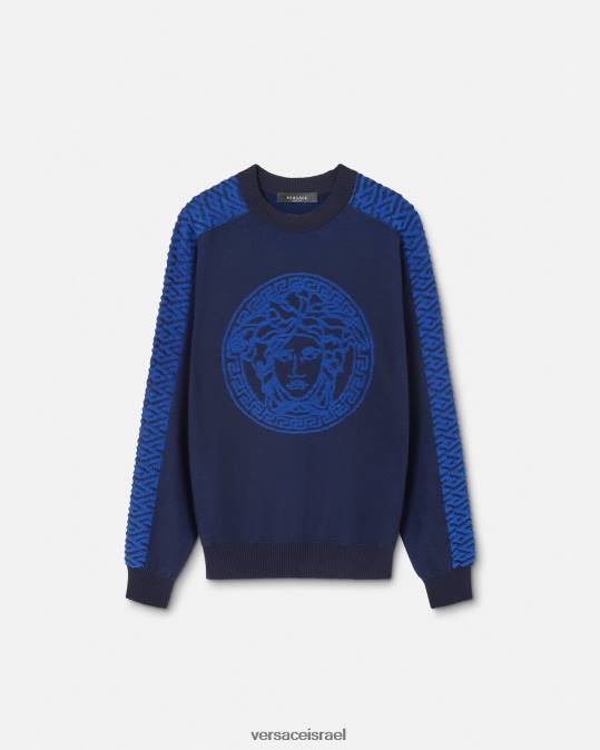 גברים Versace כְּחוֹל סוודר טרי לה גרקה מדוזה הַלבָּשָׁה N8T21338