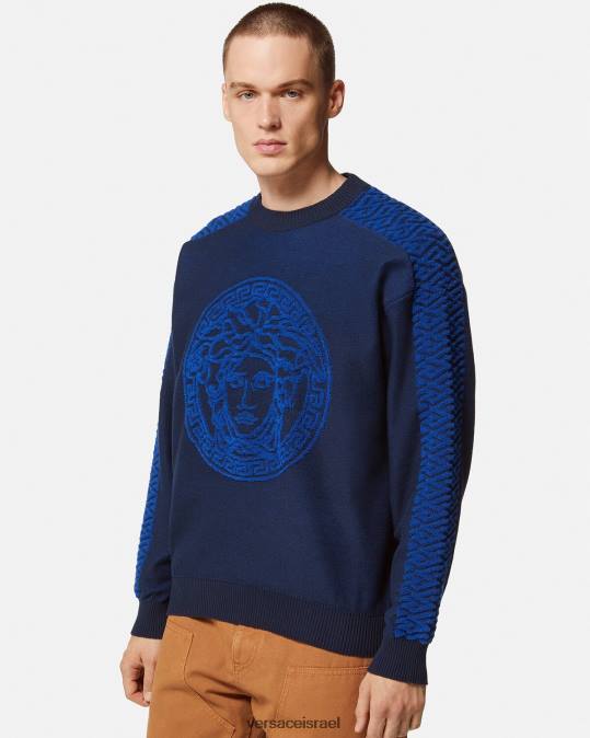 גברים Versace כְּחוֹל סוודר טרי לה גרקה מדוזה הַלבָּשָׁה N8T21338