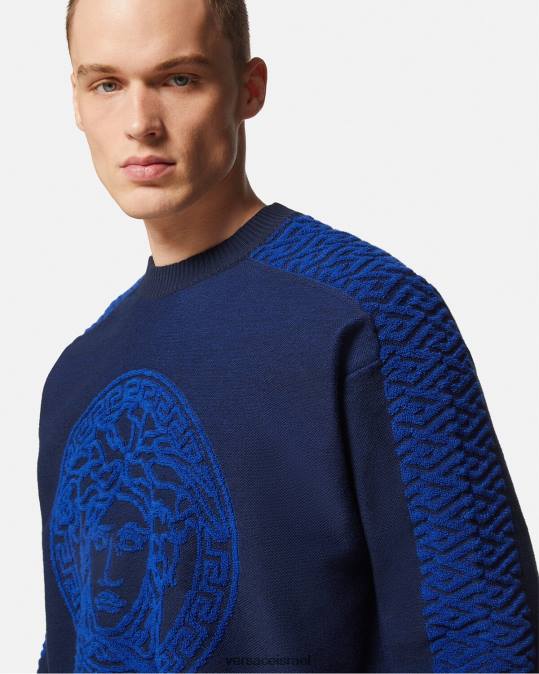 גברים Versace כְּחוֹל סוודר טרי לה גרקה מדוזה הַלבָּשָׁה N8T21338