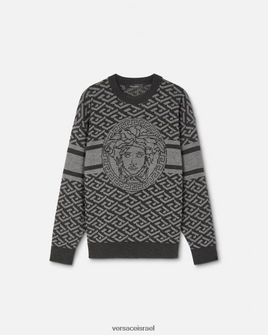 גברים Versace אפור ושחור סוודר ג'קארד לה גרקה מדוזה הַלבָּשָׁה N8T21339
