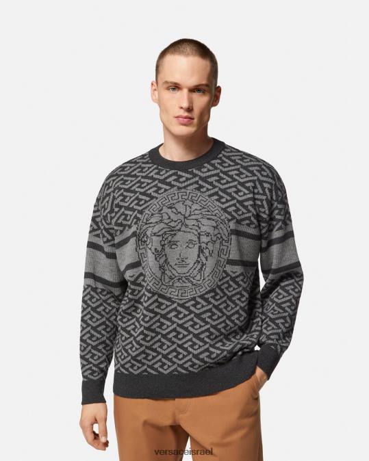 גברים Versace אפור ושחור סוודר ג'קארד לה גרקה מדוזה הַלבָּשָׁה N8T21339
