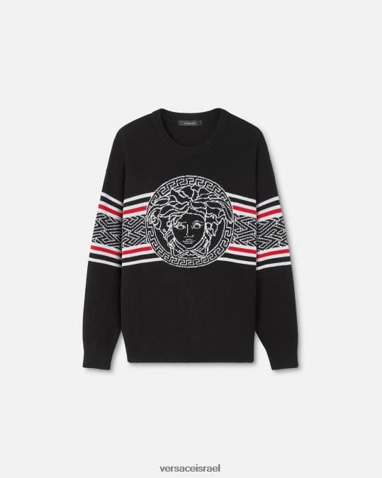 גברים Versace שָׁחוֹר סוודר ג'קארד עם פסים מדוזה הַלבָּשָׁה N8T21344