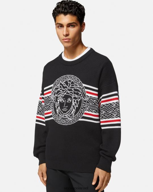 גברים Versace שָׁחוֹר סוודר ג'קארד עם פסים מדוזה הַלבָּשָׁה N8T21344