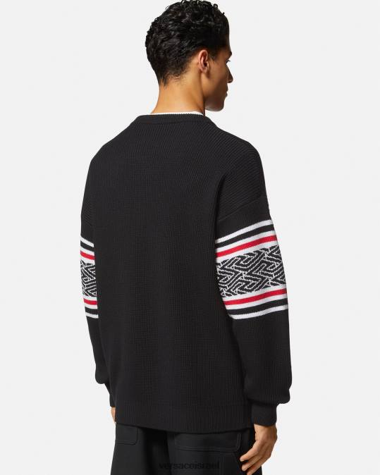גברים Versace שָׁחוֹר סוודר ג'קארד עם פסים מדוזה הַלבָּשָׁה N8T21344