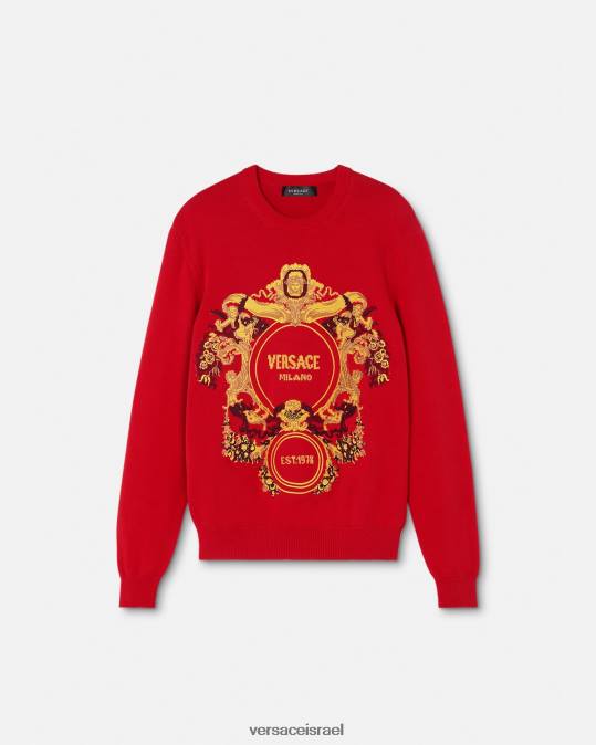 גברים Versace אָדוֹם סוודר רקום באינטרסיה בארוק הַלבָּשָׁה N8T21345
