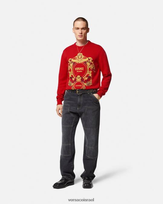 גברים Versace אָדוֹם סוודר רקום באינטרסיה בארוק הַלבָּשָׁה N8T21345