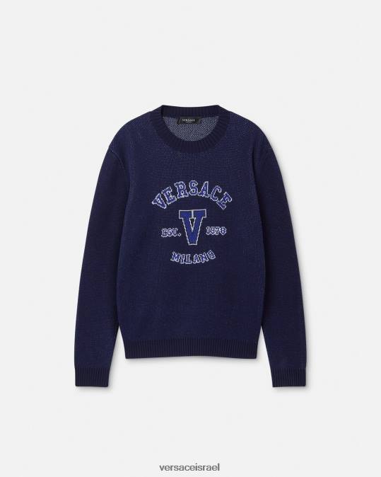 גברים Versace כְּחוֹל סוודר אינטרסיה לוגו של האוניברסיטה הַלבָּשָׁה N8T21349
