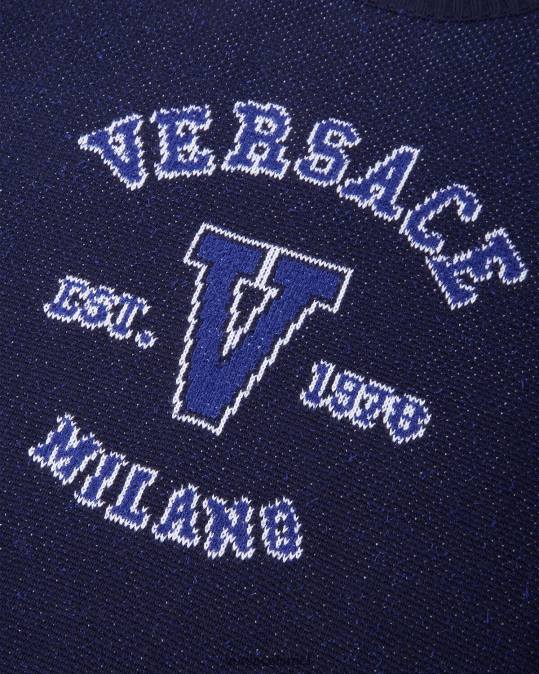 גברים Versace כְּחוֹל סוודר אינטרסיה לוגו של האוניברסיטה הַלבָּשָׁה N8T21349
