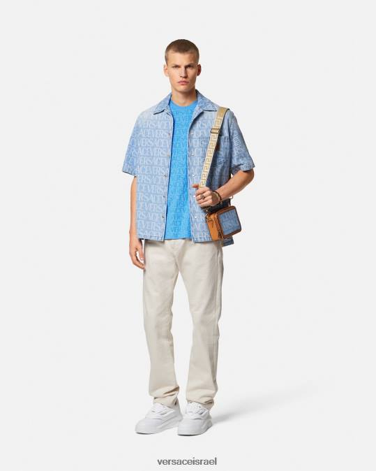 גברים Versace כחול בהיר חולצת טריקו מגבת הַלבָּשָׁה N8T21352