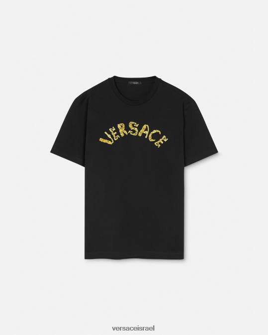 גברים Versace שָׁחוֹר חולצת טריקו עם לוגו בארוק צדפים הַלבָּשָׁה N8T21359