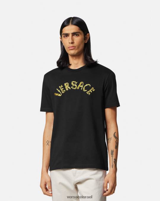 גברים Versace שָׁחוֹר חולצת טריקו עם לוגו בארוק צדפים הַלבָּשָׁה N8T21359