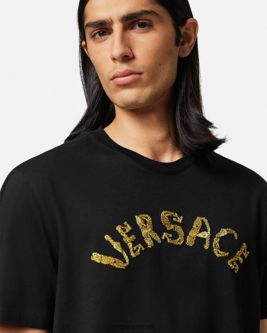 גברים Versace שָׁחוֹר חולצת טריקו עם לוגו בארוק צדפים הַלבָּשָׁה N8T21359