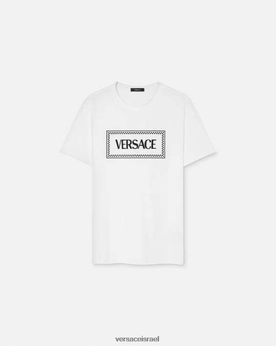 נשים Versace לבן שחור חולצת טריקו עם לוגו רקום הַלבָּשָׁה N8T2136