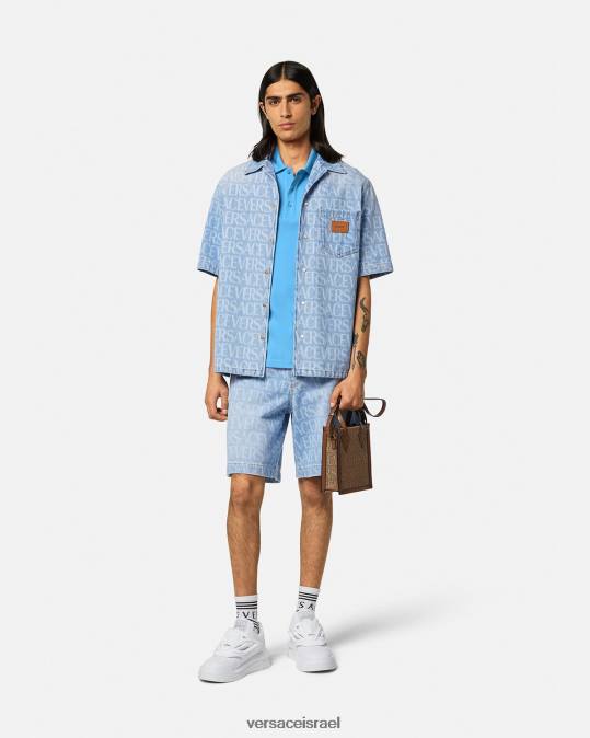 גברים Versace כחול בהיר חולצת פולו בסגנון הבארוק עם צדפים הַלבָּשָׁה N8T21362