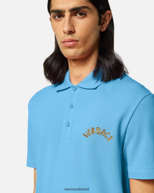 גברים Versace כחול בהיר חולצת פולו בסגנון הבארוק עם צדפים הַלבָּשָׁה N8T21362
