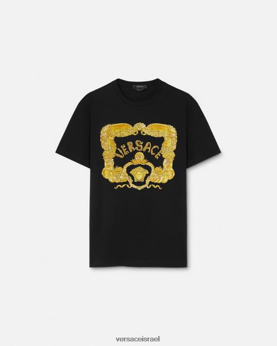 גברים Versace שָׁחוֹר חולצת טריקו בארוק רקומה עם צדפים הַלבָּשָׁה N8T21363