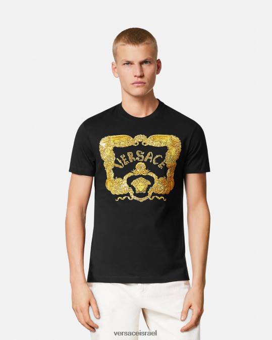 גברים Versace שָׁחוֹר חולצת טריקו בארוק רקומה עם צדפים הַלבָּשָׁה N8T21363
