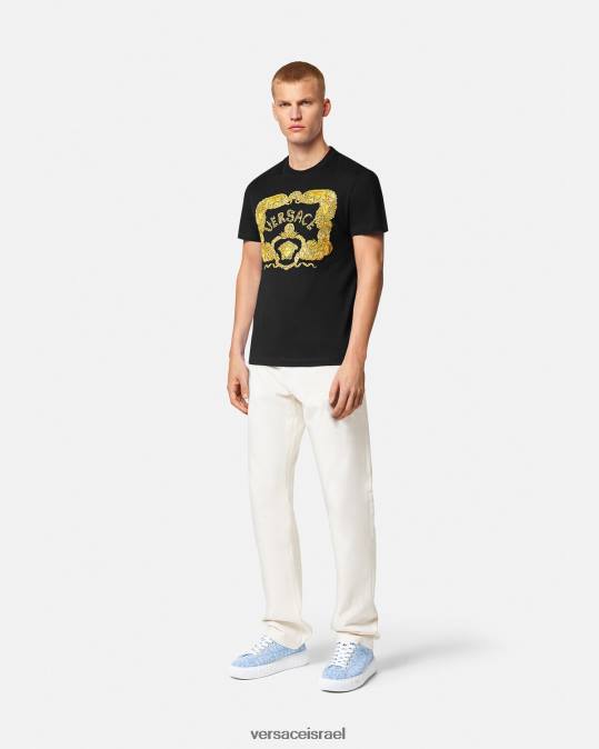 גברים Versace שָׁחוֹר חולצת טריקו בארוק רקומה עם צדפים הַלבָּשָׁה N8T21363