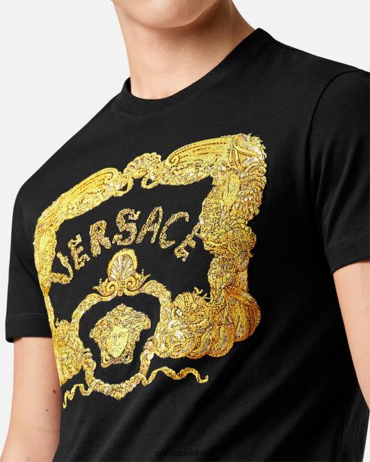 גברים Versace שָׁחוֹר חולצת טריקו בארוק רקומה עם צדפים הַלבָּשָׁה N8T21363