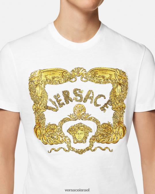 גברים Versace לבן חולצת טריקו בארוק רקומה עם צדפים הַלבָּשָׁה N8T21364