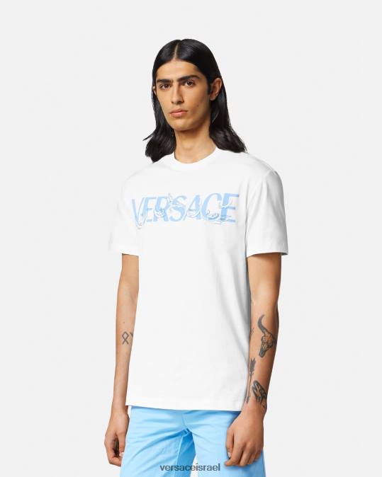 גברים Versace לבן חולצת טריקו עם צללית בארוקו הַלבָּשָׁה N8T21366