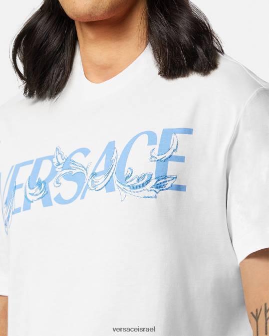 גברים Versace לבן חולצת טריקו עם צללית בארוקו הַלבָּשָׁה N8T21366