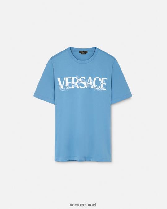 גברים Versace כחול בהיר חולצת טריקו עם צללית בארוקו הַלבָּשָׁה N8T21367