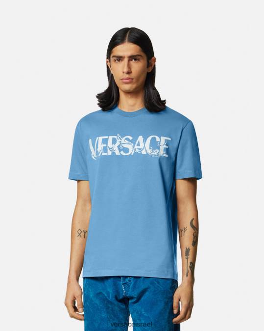 גברים Versace כחול בהיר חולצת טריקו עם צללית בארוקו הַלבָּשָׁה N8T21367