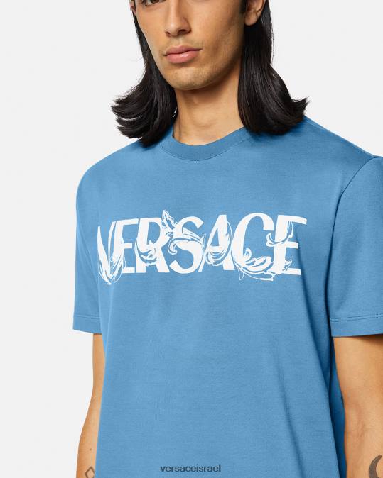 גברים Versace כחול בהיר חולצת טריקו עם צללית בארוקו הַלבָּשָׁה N8T21367