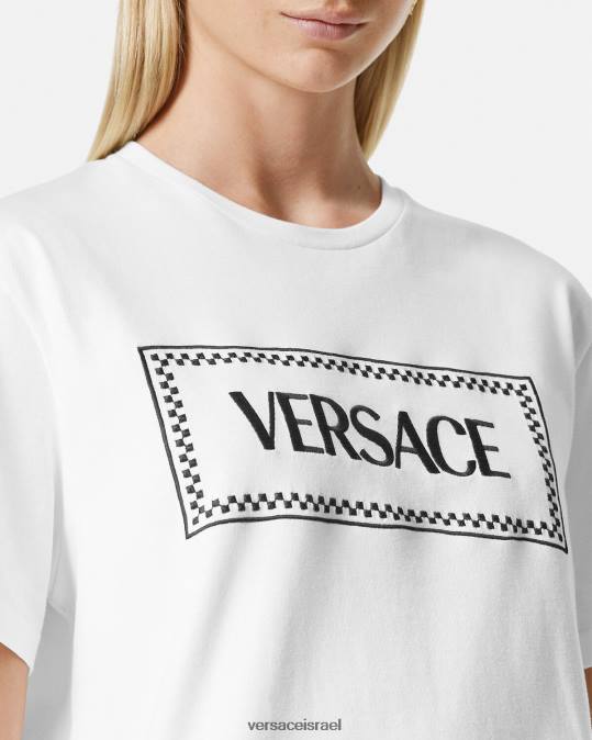 נשים Versace לבן שחור חולצת טריקו עם לוגו רקום הַלבָּשָׁה N8T2136