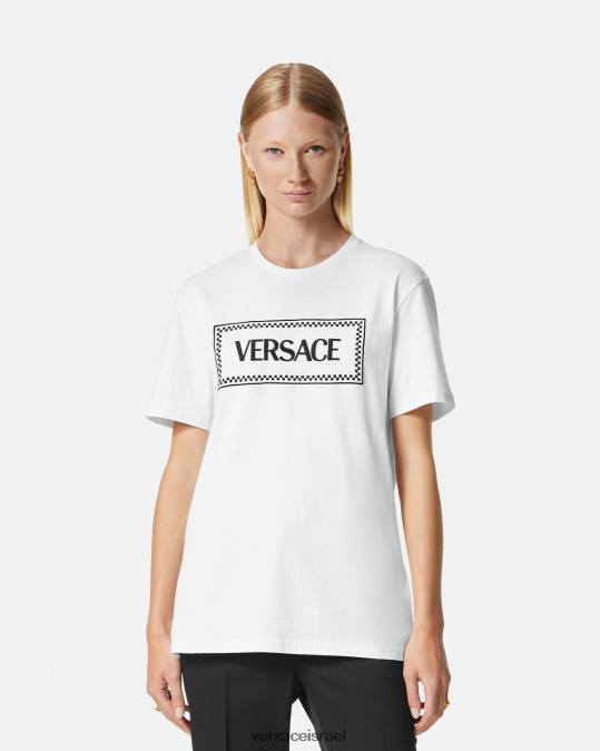 נשים Versace לבן שחור חולצת טריקו עם לוגו רקום הַלבָּשָׁה N8T2136