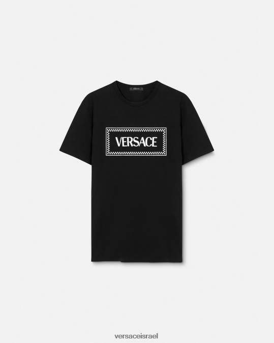 נשים Versace שָׁחוֹר חולצת טריקו עם לוגו רקום הַלבָּשָׁה N8T2137