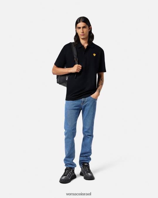 גברים Versace שָׁחוֹר חולצת פולו עם שרוולים קצרים של מדוזה הַלבָּשָׁה N8T21373