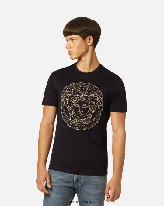גברים Versace שָׁחוֹר חולצת טריקו עם לוגו מדוזה מעוטרת הַלבָּשָׁה N8T21377