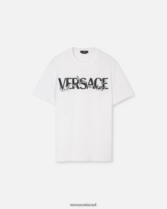 גברים Versace לבן חולצת טריקו עם צללית בארוקו הַלבָּשָׁה N8T21379
