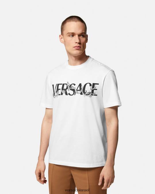 גברים Versace לבן חולצת טריקו עם צללית בארוקו הַלבָּשָׁה N8T21379