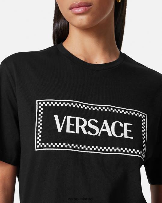 נשים Versace שָׁחוֹר חולצת טריקו עם לוגו רקום הַלבָּשָׁה N8T2137