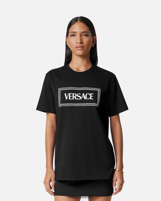 נשים Versace שָׁחוֹר חולצת טריקו עם לוגו רקום הַלבָּשָׁה N8T2137