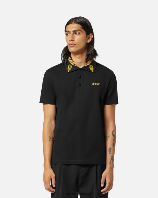 גברים Versace שָׁחוֹר חולצת פולו בארוק מסצ'רה הַלבָּשָׁה N8T21389
