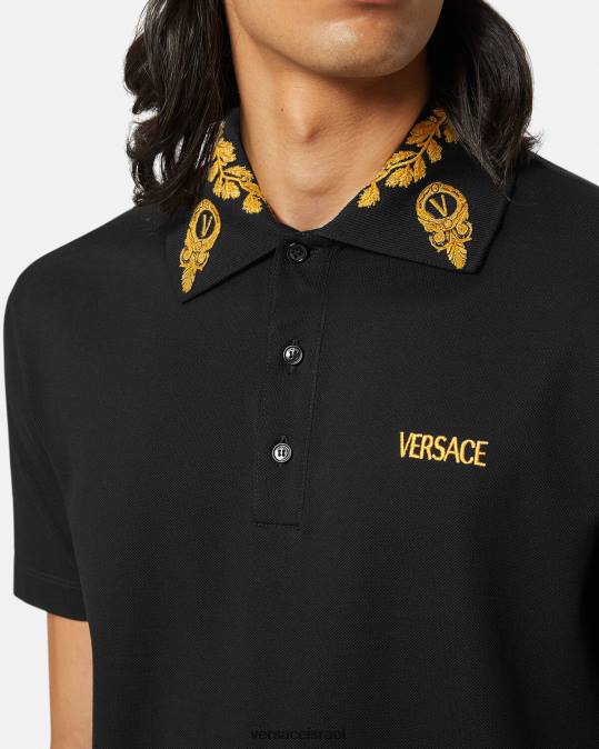 גברים Versace שָׁחוֹר חולצת פולו בארוק מסצ'רה הַלבָּשָׁה N8T21389