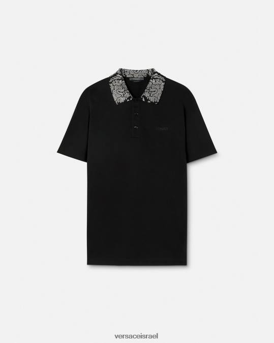 גברים Versace שָׁחוֹר חולצת פולו עם שרוולים קצרים עם ניטים הַלבָּשָׁה N8T21391