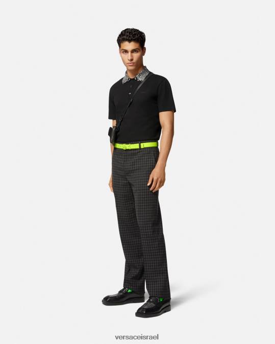 גברים Versace שָׁחוֹר חולצת פולו עם שרוולים קצרים עם ניטים הַלבָּשָׁה N8T21391