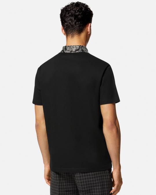 גברים Versace שָׁחוֹר חולצת פולו עם שרוולים קצרים עם ניטים הַלבָּשָׁה N8T21391