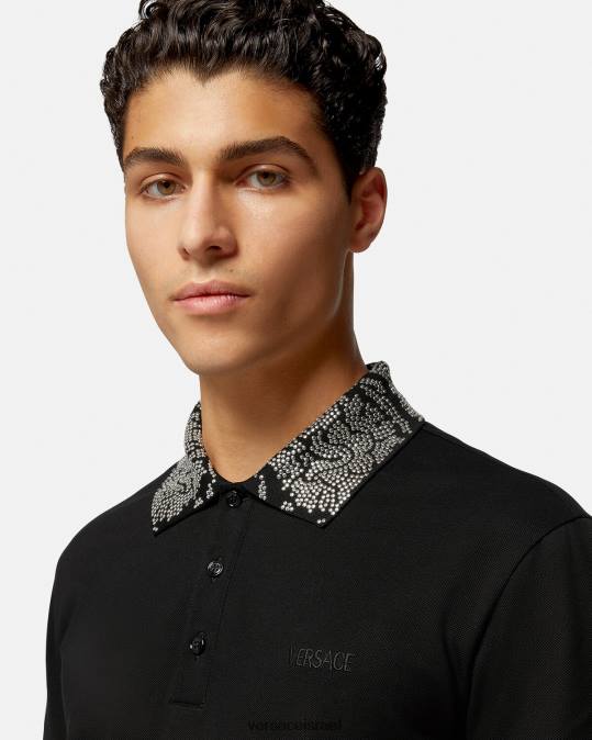 גברים Versace שָׁחוֹר חולצת פולו עם שרוולים קצרים עם ניטים הַלבָּשָׁה N8T21391