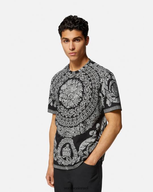 גברים Versace שָׁחוֹר חולצת טריקו צללית בארוקו הַלבָּשָׁה N8T21392