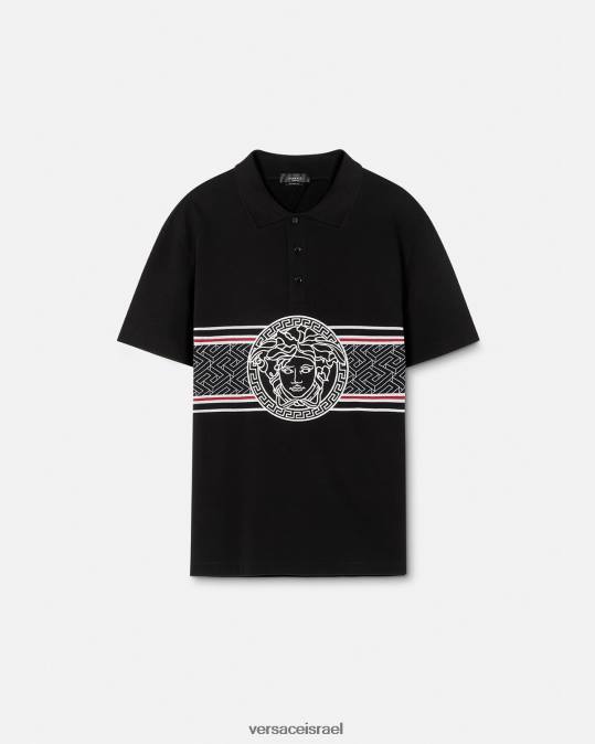 גברים Versace שָׁחוֹר חולצת פולו רקומה מדוזה הַלבָּשָׁה N8T21395