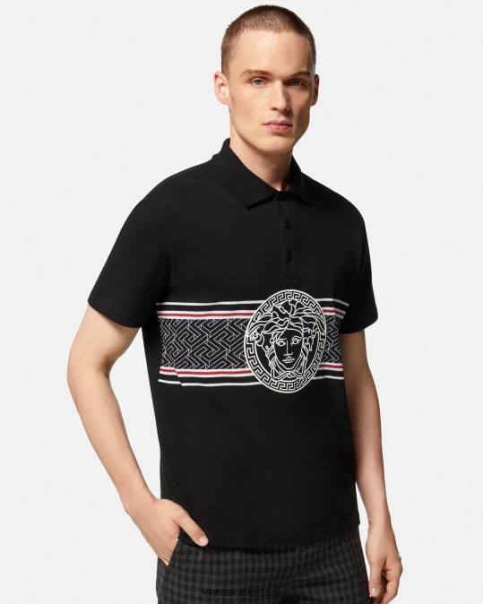 גברים Versace שָׁחוֹר חולצת פולו רקומה מדוזה הַלבָּשָׁה N8T21395
