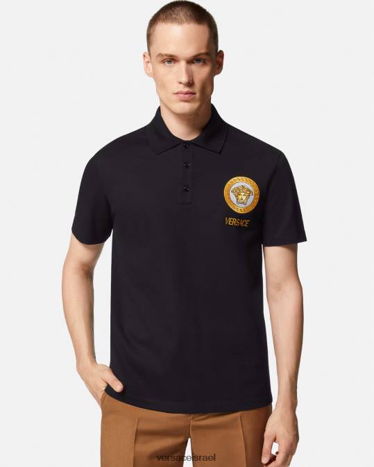 גברים Versace שָׁחוֹר חולצת פולו רקומה מדוזה הַלבָּשָׁה N8T21398